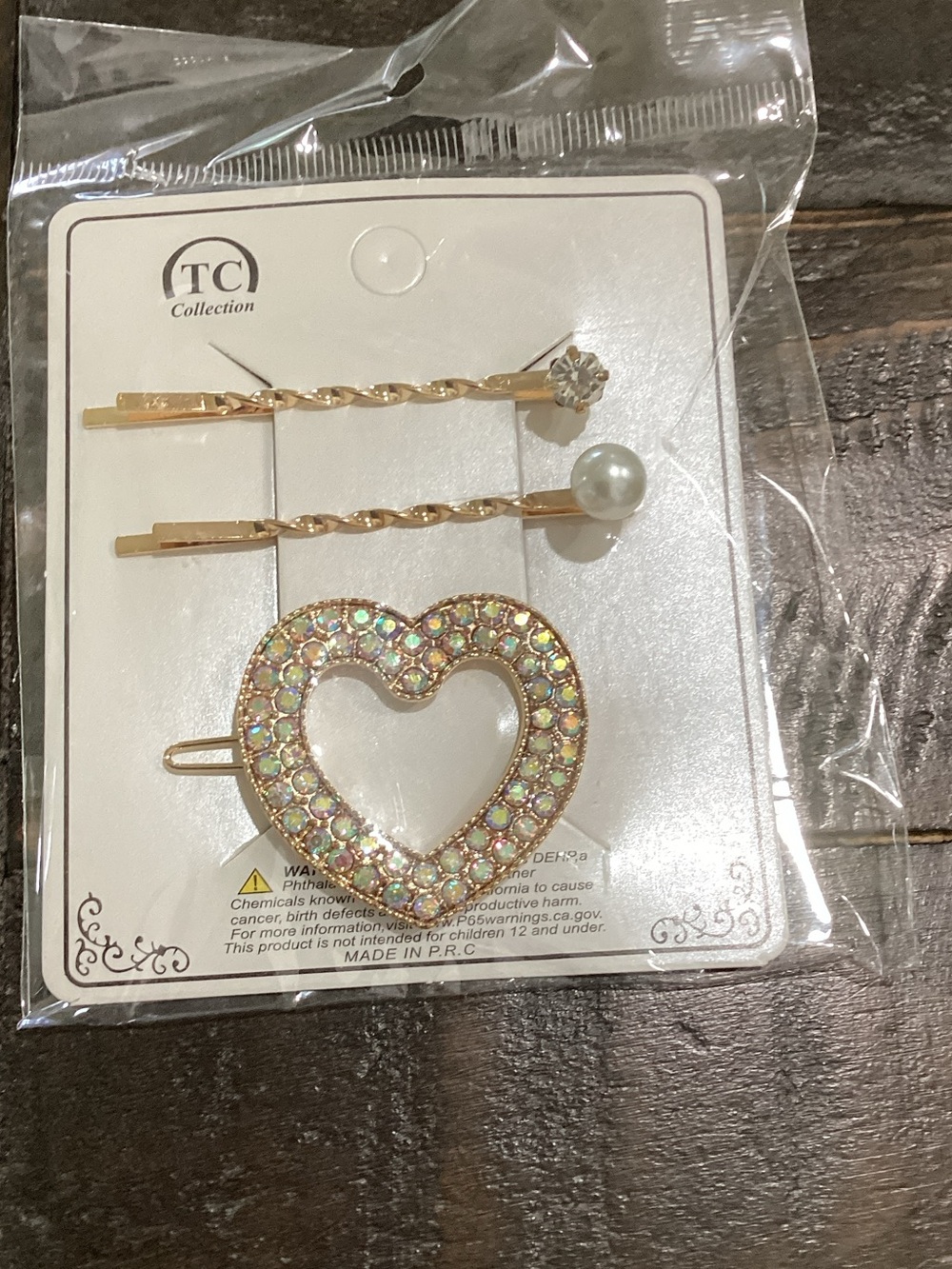 IC COLLECTION Gold Heart Crystal Hair Clip Set‎ - Iridescent